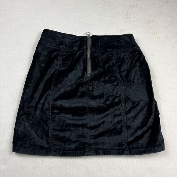 Free People Velvet Retro Mini Skirt Black Side Button Casual Back Zip Size 25 - Picture 9 of 10